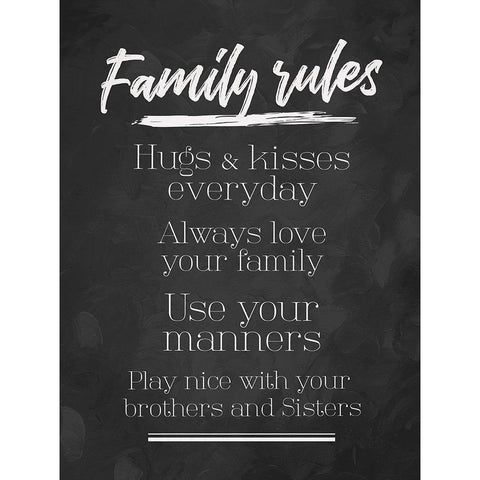 Family Rules Chalk Tone White Modern Wood Framed Art Print by Villa, Mlli