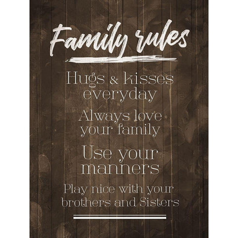Family Rules Wood Tone White Modern Wood Framed Art Print by Villa, Mlli