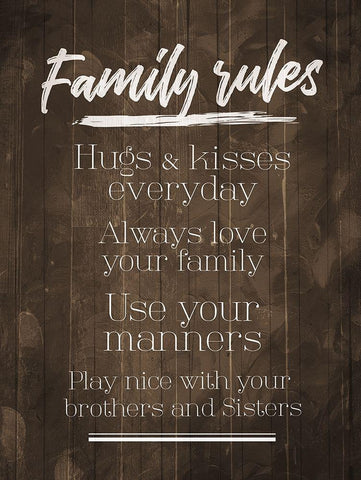 Family Rules Wood Tone Black Ornate Wood Framed Art Print with Double Matting by Villa, Mlli