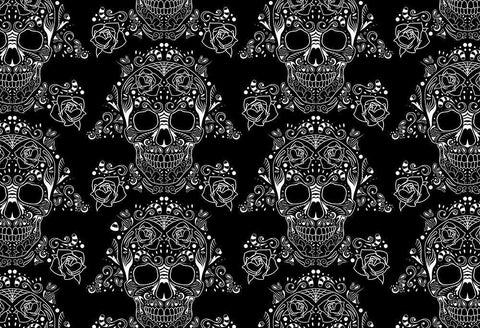 Halloween Skull Pattern White Modern Wood Framed Art Print with Double Matting by Villa, Mlli