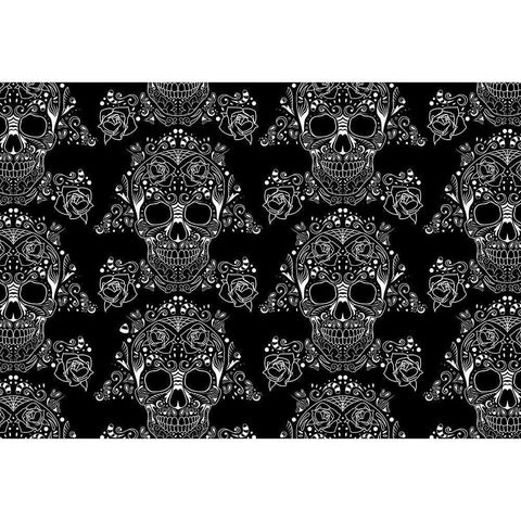 Halloween Skull Pattern Black Modern Wood Framed Art Print with Double Matting by Villa, Mlli