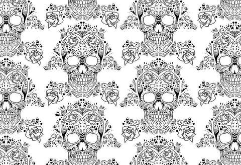 Halloween Skull Pattern Reverse Black Ornate Wood Framed Art Print with Double Matting by Villa, Mlli