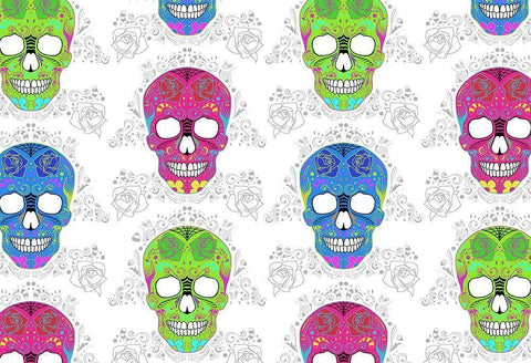 Bright Skulls White Modern Wood Framed Art Print with Double Matting by Villa, Mlli
