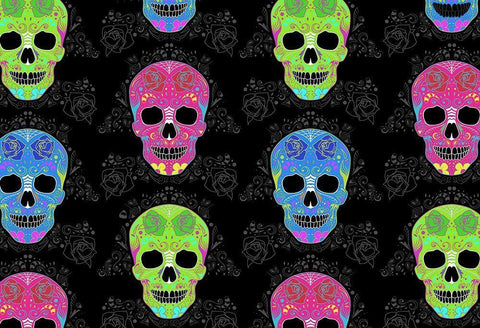 Bright Skulls Reverse Black Ornate Wood Framed Art Print with Double Matting by Villa, Mlli