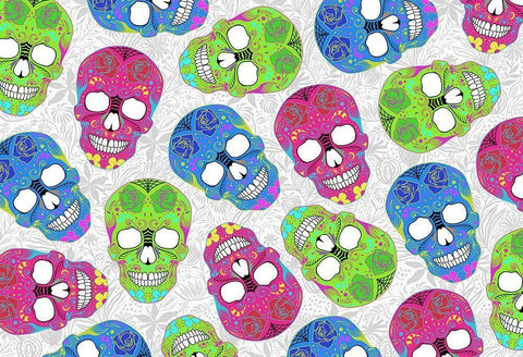 Fun Skulls White Modern Wood Framed Art Print with Double Matting by Villa, Mlli