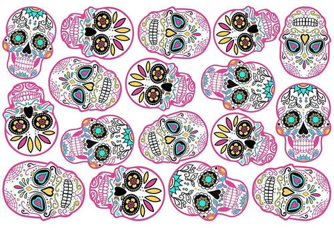 Pink Skulls White Back Black Ornate Wood Framed Art Print with Double Matting by Villa, Mlli