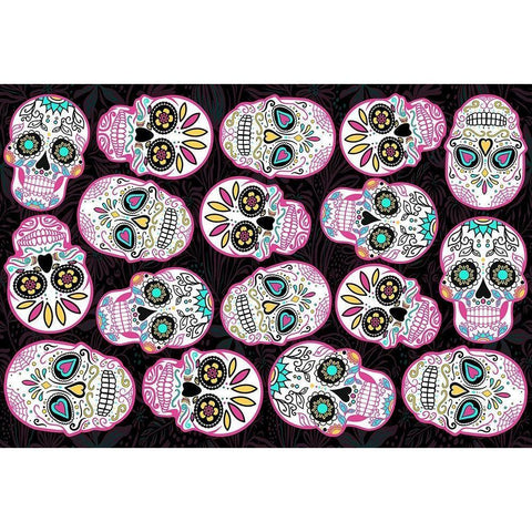 Pink Skulls Black Back Gold Ornate Wood Framed Art Print with Double Matting by Villa, Mlli