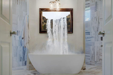 Waterfall In The Bath Black Ornate Wood Framed Art Print with Double Matting by Villa, Mlli