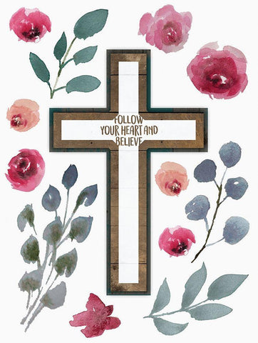 Follow Your Heart Cross Black Ornate Wood Framed Art Print with Double Matting by Villa, Mlli