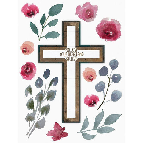 Follow Your Heart Cross White Modern Wood Framed Art Print by Villa, Mlli