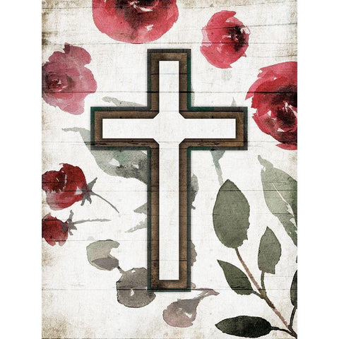 Cross Rose Black Modern Wood Framed Art Print with Double Matting by Villa, Mlli