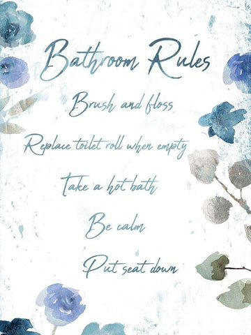 Floral Bathroom Rules White Modern Wood Framed Art Print with Double Matting by Villa, Mlli