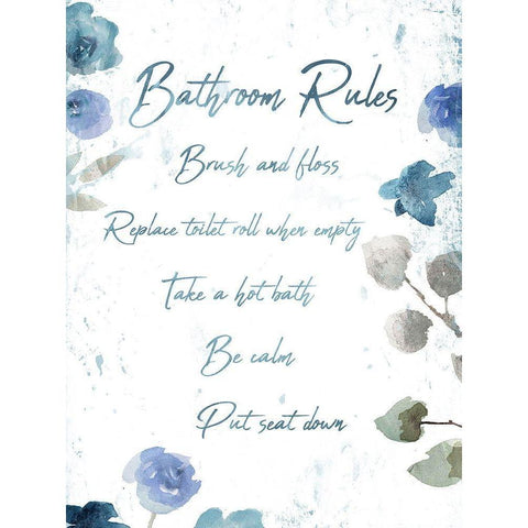 Floral Bathroom Rules White Modern Wood Framed Art Print by Villa, Mlli