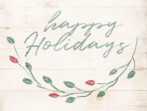 Happy Holidays Leaves White Modern Wood Framed Art Print with Double Matting by Villa, Mlli