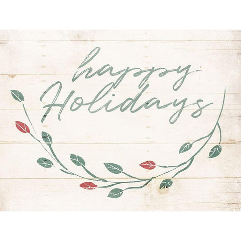 Happy Holidays Leaves Black Modern Wood Framed Art Print with Double Matting by Villa, Mlli