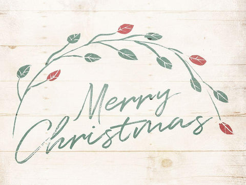 Merry Christmas Leaves Black Ornate Wood Framed Art Print with Double Matting by Villa, Mlli