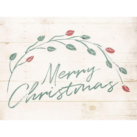 Merry Christmas Leaves White Modern Wood Framed Art Print by Villa, Mlli