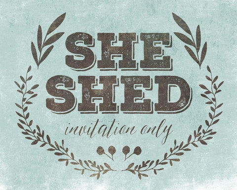 She Shed Teal Black Ornate Wood Framed Art Print with Double Matting by Villa, Mlli