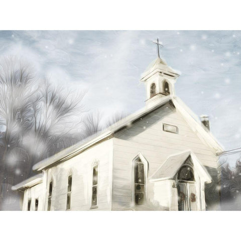 Church Snow Day Black Modern Wood Framed Art Print with Double Matting by Villa, Mlli