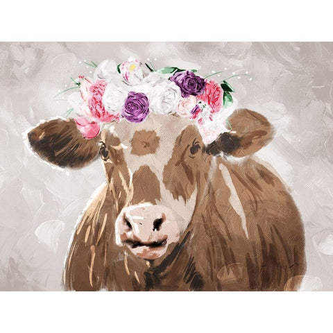 Cow Flowers Black Modern Wood Framed Art Print with Double Matting by Villa, Mlli