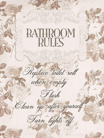 Bathroom Rules 1 Black Ornate Wood Framed Art Print with Double Matting by Villa, Milli