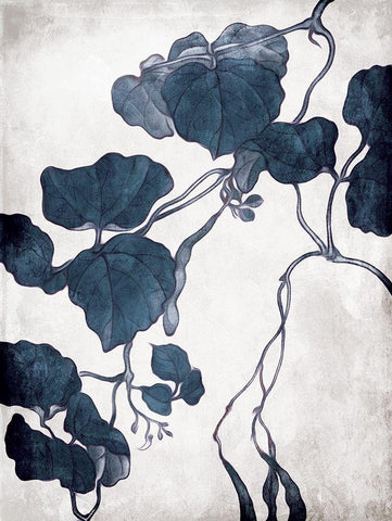 Blue Hanging Leaves 1 Black Ornate Wood Framed Art Print with Double Matting by Villa, Milli