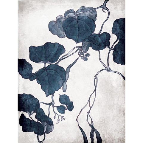 Blue Hanging Leaves 1 Black Modern Wood Framed Art Print with Double Matting by Villa, Milli