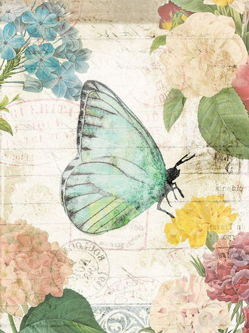 Butterfly Flowers White Modern Wood Framed Art Print with Double Matting by Villa, Milli