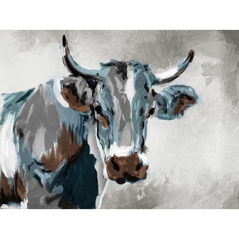 Cow Looking Black Modern Wood Framed Art Print with Double Matting by Villa, Milli