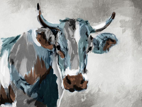 Cow Looking White Modern Wood Framed Art Print with Double Matting by Villa, Milli