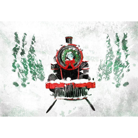 A Train In Christmas Black Modern Wood Framed Art Print with Double Matting by Villa, Milli