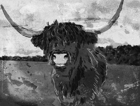 Hi Bull BW White Modern Wood Framed Art Print with Double Matting by Villa, Milli