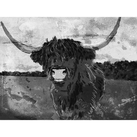 Hi Bull BW Black Modern Wood Framed Art Print with Double Matting by Villa, Milli