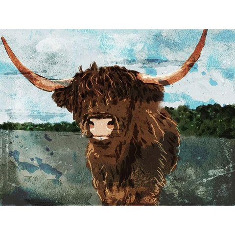 Hi Bull Black Modern Wood Framed Art Print with Double Matting by Villa, Milli