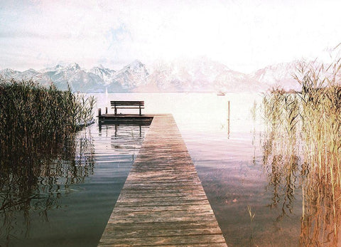 Dock To The Mountain Black Ornate Wood Framed Art Print with Double Matting by Villa, Milli