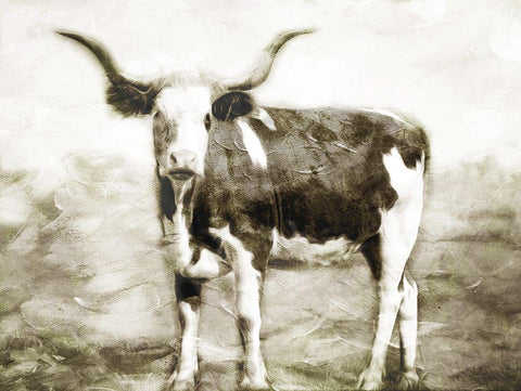 Look At The Cow Black Ornate Wood Framed Art Print with Double Matting by Villa, Milli