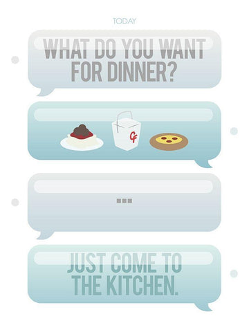 Texting For Dinner White Modern Wood Framed Art Print with Double Matting by Villa, Milli