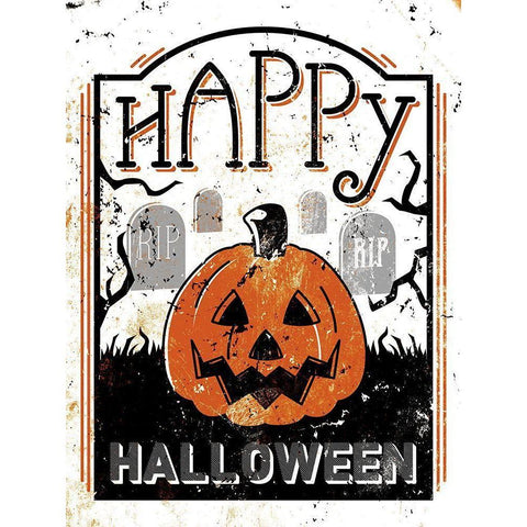 Happy Cemetery Pumpkin White Modern Wood Framed Art Print by Villa, Milli