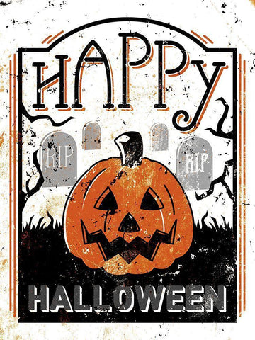 Happy Cemetery Pumpkin White Modern Wood Framed Art Print with Double Matting by Villa, Milli