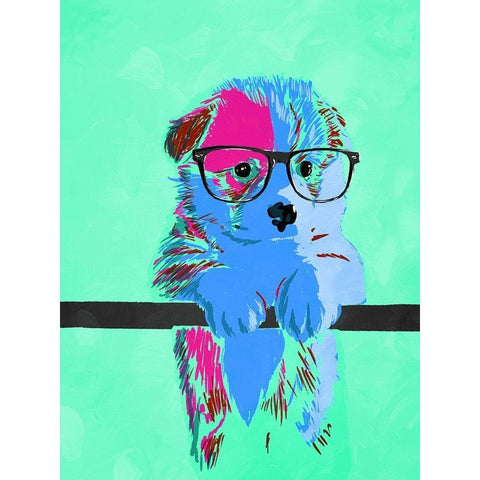 Puppy Vision V3 Black Modern Wood Framed Art Print by Villa, Milli