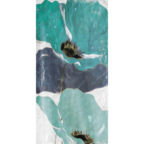 Floral Teal Blue Three Black Modern Wood Framed Art Print with Double Matting by Villa, Milli