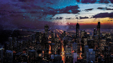 Chicago Skyline Black Ornate Wood Framed Art Print with Double Matting by Villa, Milli