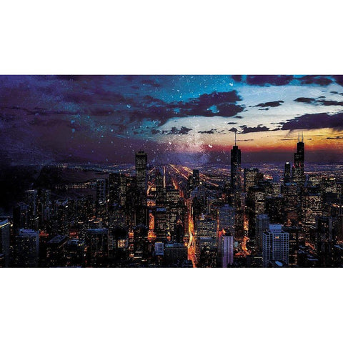 Chicago Skyline Black Modern Wood Framed Art Print by Villa, Milli