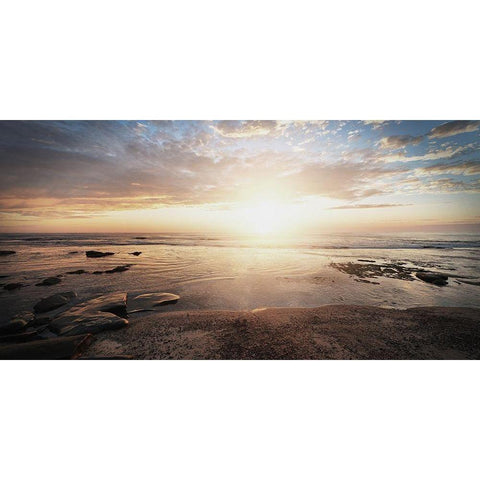 Walk On The Beach Black Modern Wood Framed Art Print with Double Matting by Villa, Mlli
