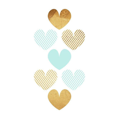 Crossed Heart Teal Gold Ornate Wood Framed Art Print with Double Matting by Villa, Mlli