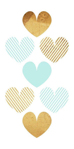 Crossed Heart Teal White Modern Wood Framed Art Print with Double Matting by Villa, Mlli