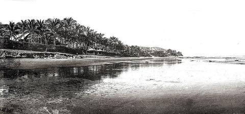 Black And White Beach Black Ornate Wood Framed Art Print with Double Matting by Villa, Mlli