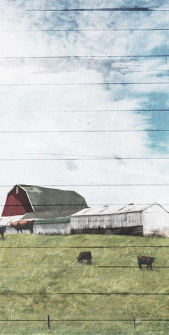 Farm On The Hill Mate White Modern Wood Framed Art Print with Double Matting by Villa, Mlli