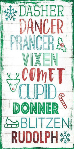 Reindeer Names White Modern Wood Framed Art Print with Double Matting by Villa, Mlli