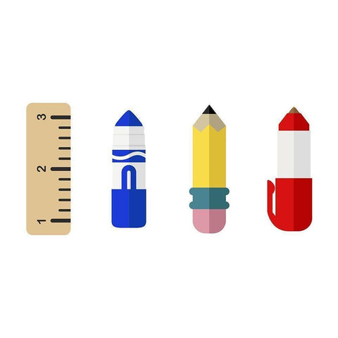 School Supplies Black Modern Wood Framed Art Print by Villa, Mlli